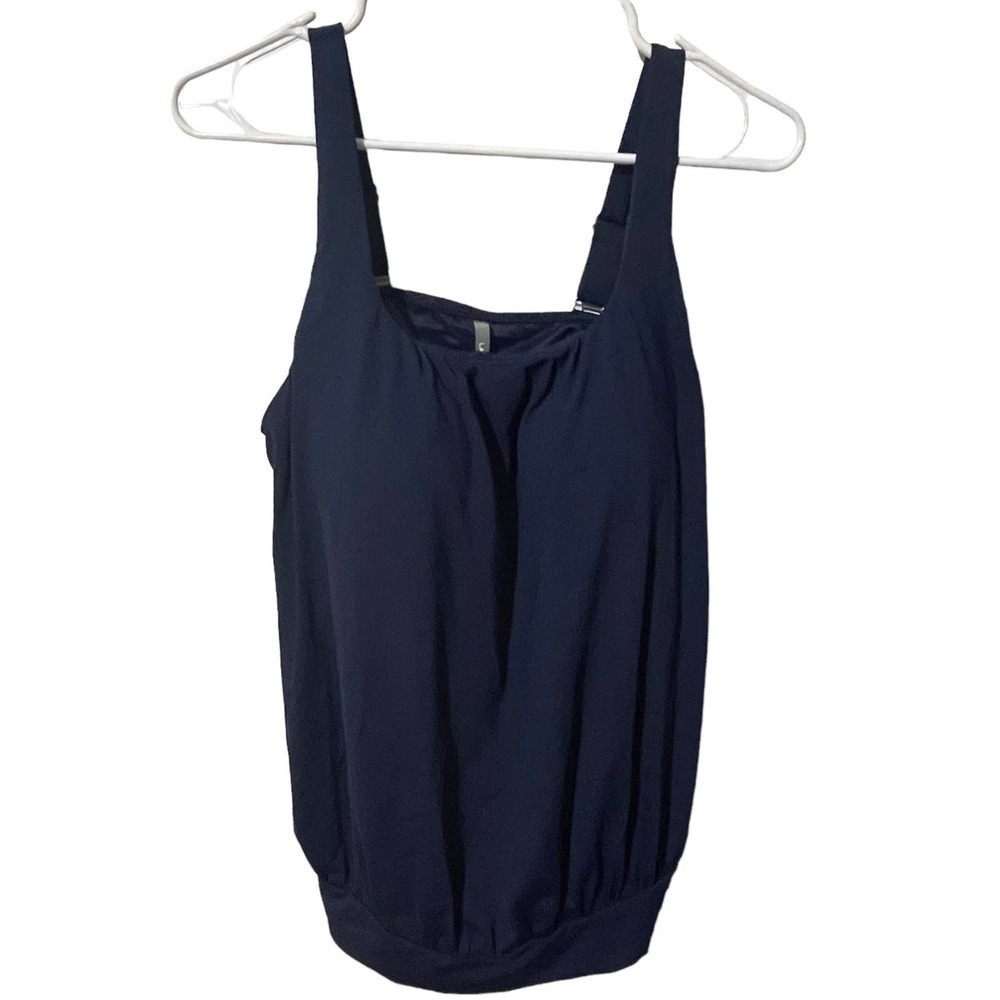 LAND’S End Navy Blue Blouson Tummy Hiding Tankini w/Adjustable Straps